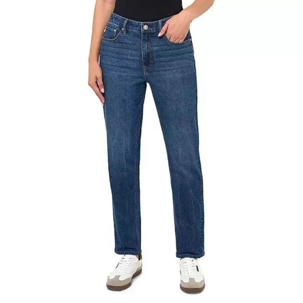 Seven7 Women's 90's High Rise Dark Blue Denim Straight Jeans Size 14